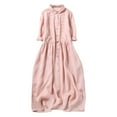 thumbnail image 1 of SELONE Summer Dresses for Women Beach Dresses for Women 3/4 Sleeve Vintage Lace Loose Fit Cotton Linen Summer up Seven point Sleeve Long Hemp Skirt Thin Embroidery Large Train Skirt Beach Pink XL, 1 of 9