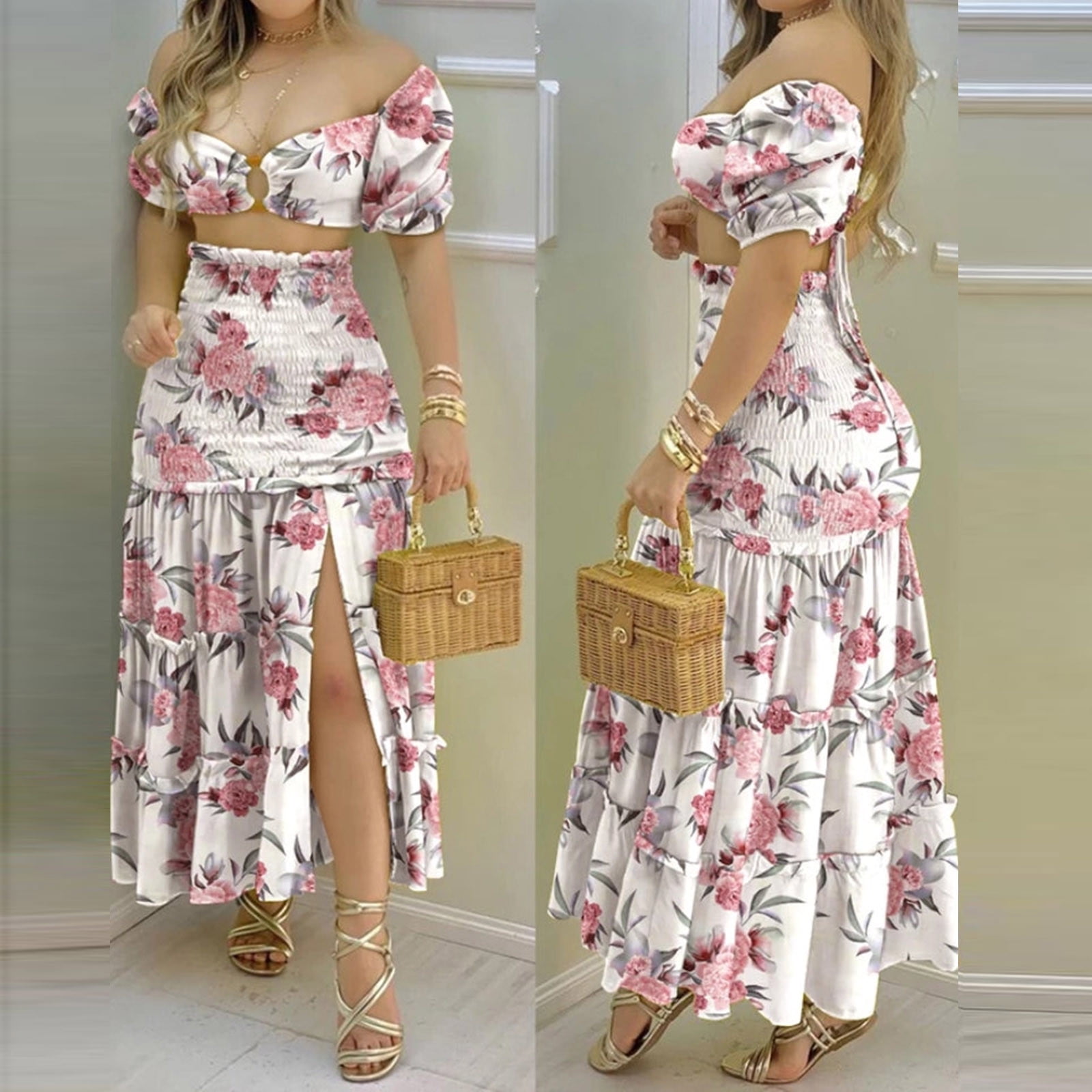 SinceThen★French style floral skirt ワンピース ST22 SELONE Summer Dresses for Women 2023 Two Piece Outfits