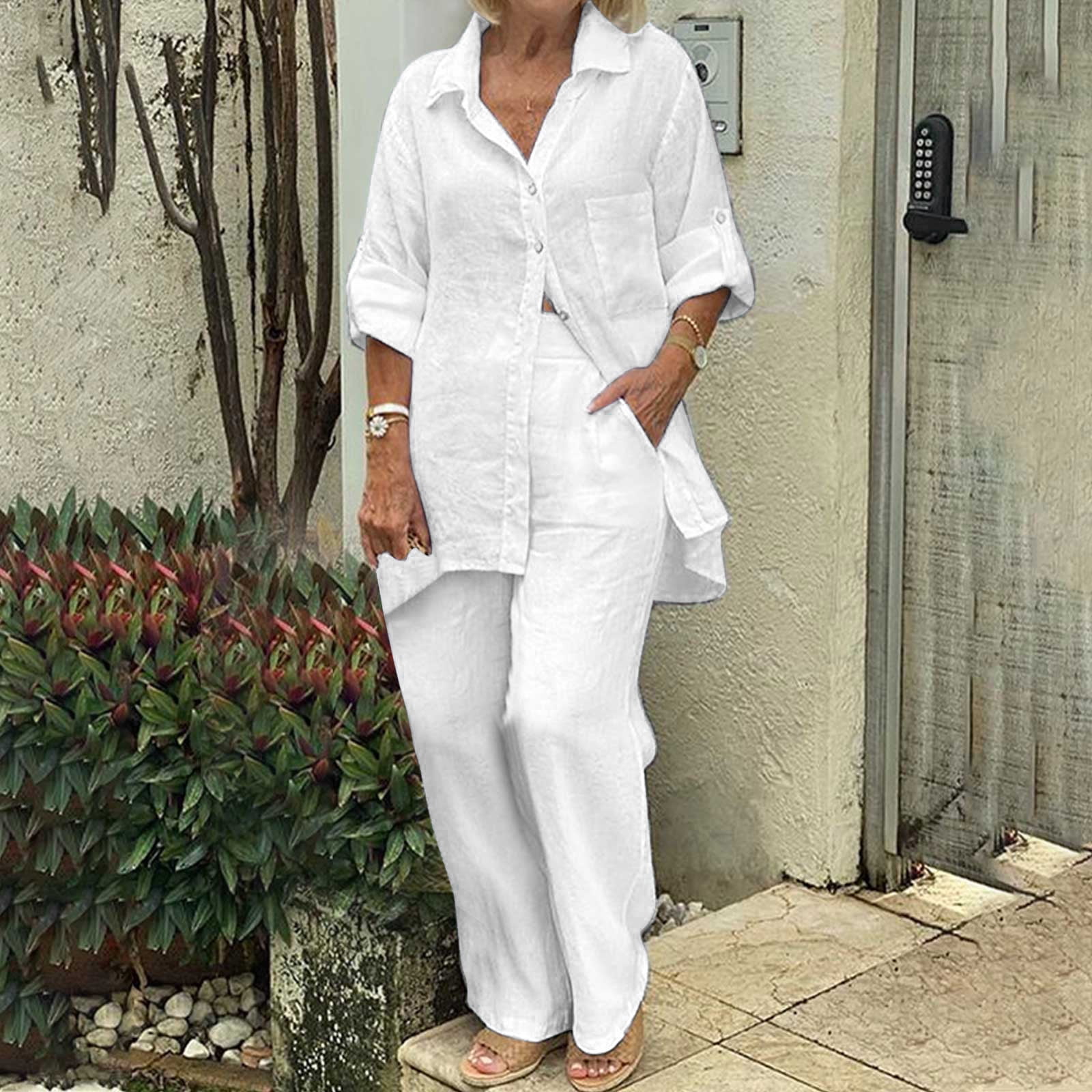 【Anyone more】Noka Summer Summer Cotton Wide Pants Summer Loose O-Neck Sleeveless Top Wide Leg Pants Two Piece