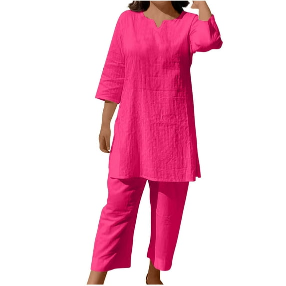 SELONE Summer Outfits for Women 2 Piece Cotton Linen Set Boyfriend Oversized T Shirts Wide Leg Pants Plus Size Tracksuit Crew Neck Casual Sets Fashion Suits Beach Outfits Plus Size Two Piece Outfits
