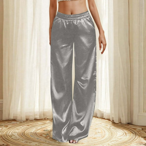 SELONE Summer Pants for Women Gray Plus Size Lounge Pants with Pockets Elastic Waist Full Length Trouser Loose Casual Long Beach Pants Solid Straight Lightweight 2XL Tall Breathable Clothes