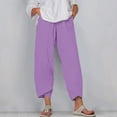 thumbnail image 1 of SELONE Summer Pants for Women Loose Mid Waist Plus Size Lounge Pants Cropped Trouser Pants Casual Beach Pants Pull on Solid Soft Straight Leg Lightweight Comfy Purple 2XL Breathable Clothes, 1 of 5