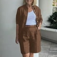 thumbnail image 1 of SELONE Summer Sets Women 2 Piece Outfits Plus Size Solid Outfits Shorts Short Sleeve V Neck T Shirts Summer Soft Sets Brown L, 1 of 6