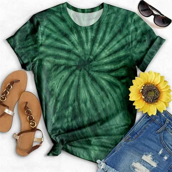 SELONE Summer Tops for Women 2023 Short Sleeve Tops Blouses Regular Fit T Shirts Pullover Tees Tops Tie Dye Abstract Print T-Shirts Crew Neck Tops Blouses Easy Care Breathable Pullover Mint Green XL