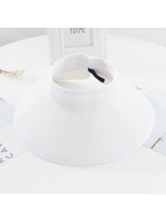 Sun Hat Women Sun Beach Visor Cap with Wide Brim for Sports Beach Golf Hiking Womens Wide Roll Up Straw Sun Visor Hat Bowknot Hat Beach Outdoor Hat