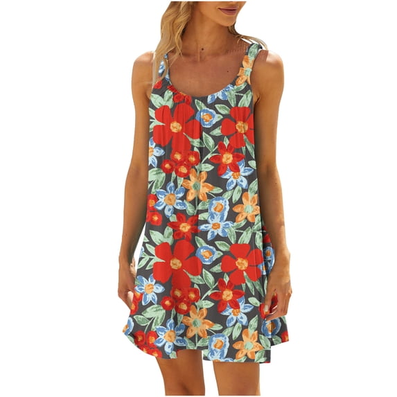 SELONE Sundresses for Women Summer Dresses Graphic Casual Crewneck Halter Sleeveless Vacation Bikini wear Coverups Short Summer Fashion Beach Classy Y2K Soft Basic Multicolor S