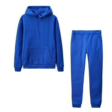 SELONE Sweat Suits For Women 2 Piece Long Sleeve Hoodies Long Sweatpants Hooded Neck Gym Loose Fit Taper Leg Workout Outfits Pockets Solid Jogger Lounge Sets Streetwear Fall Wintern Clothes Blue