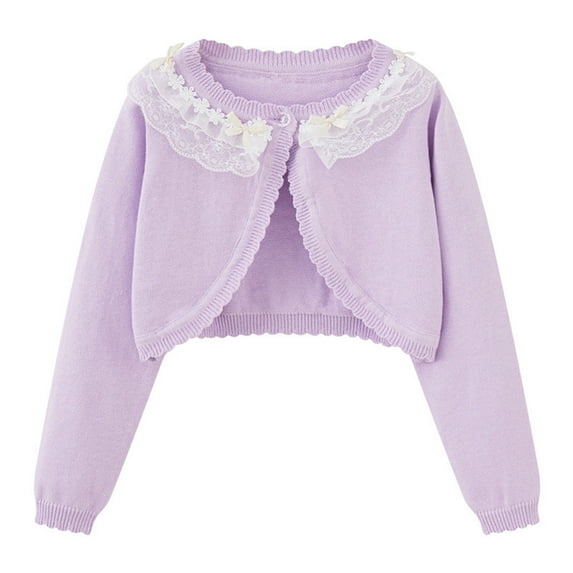 SELONE Sweater Jacket Toddler Knitting Cotton Lightweight Cropped Button Solid Long Sleeve Fall Winter Coats Purple 9 Years