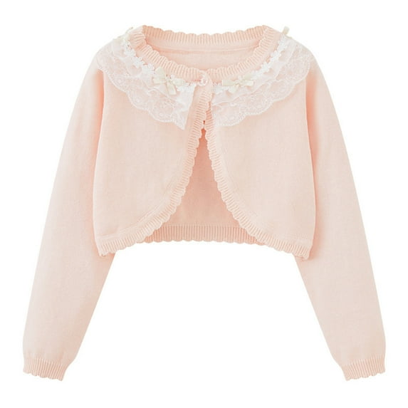 SELONE Sweater Jacket for Girls Knitting Cotton Lightweight Cropped Button Solid Long Sleeve Fall Winter Outwear Pink 18 Months