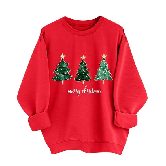 SELONE Sweatshirt for Women Christmas Tree Star Print pullover Shirts Soild Tops Loose Holiday Outwear