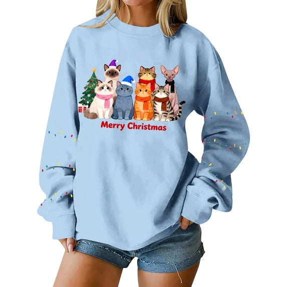 SELONE Sweatshirt for Women Oversized Crew Neck Merry Christmas Holiday Pullover Long Sleeve Shirt Loose Outerwear