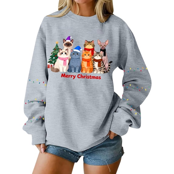 SELONE Sweatshirt for Women Oversized Crew Neck Merry Christmas Holiday Pullover Long Sleeve Shirt Loose Outerwear
