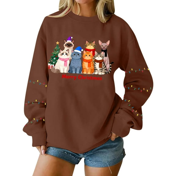 SELONE Sweatshirt for Women Oversized Crew Neck Merry Christmas Holiday Pullover Long Sleeve Shirt Loose Outerwear