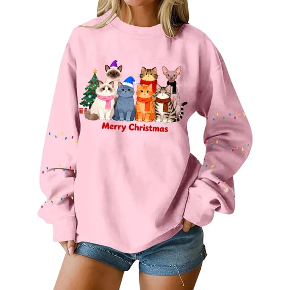 SELONE Sweatshirt for Women Oversized Crew Neck Merry Christmas Holiday Pullover Long Sleeve Shirt Loose Outerwear
