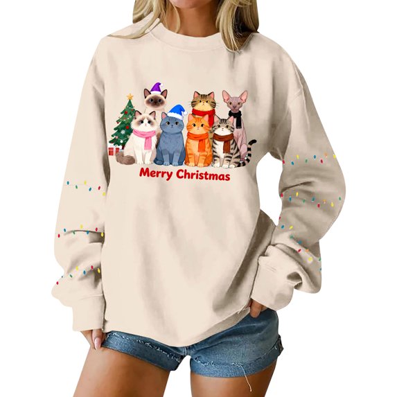 SELONE Sweatshirt for Women Oversized Crew Neck Merry Christmas Holiday Pullover Long Sleeve Shirt Loose Outerwear