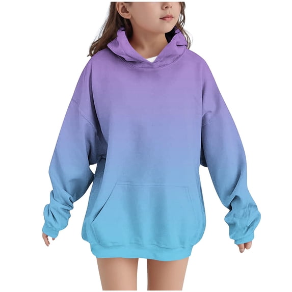 SELONE Sweatshirt with Hoodie for Girls Hooded Sweatshirts Fleece Gradient Pullover Top Casual Streetwear with Pockets
