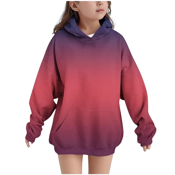 SELONE Sweatshirt with Hoodie for Girls Hooded Sweatshirts Fleece Gradient Pullover Top Casual Streetwear with Pockets