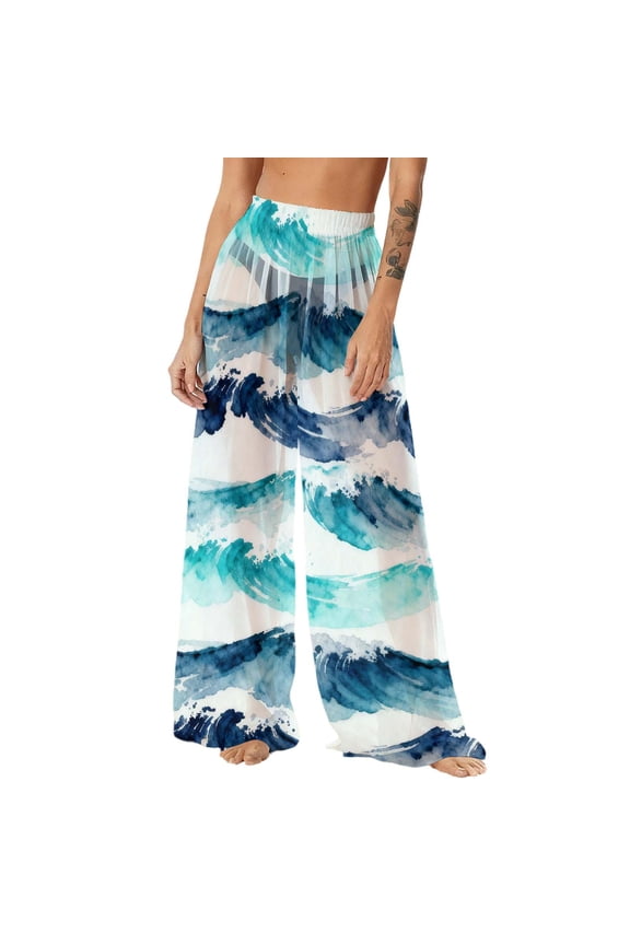 Swim Cover up for Women Sun Protection Boho Pants Summer Wide Leg Trouser Hawaiian Beach Wear