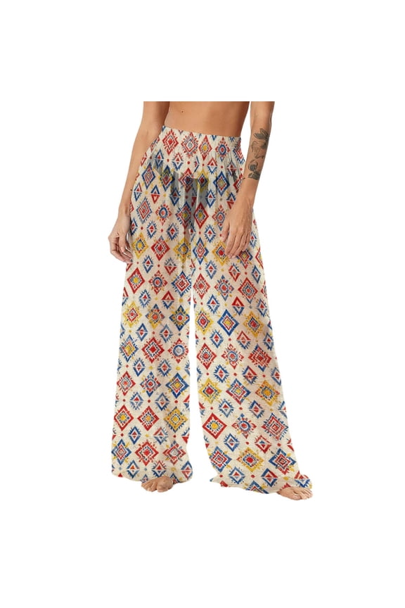 Swim Cover up for Women Wide Leg Beach Trouser Summer Sun Protection Pants Hawaiian Boho Clothes