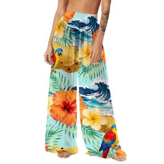 SELONE Swimsuit Cover for Women Sun Protection Boho Pants Hawaiian Wide Leg Trouser Summer Beach Wear