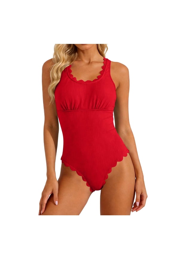 Swimsuit for Women 2 Piece Modest Bikini Wide Strap Bathing Suit Ruched Ruffle Beach Vacation Red XL