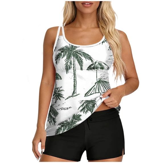 SELONE Swimsuit for Women Tankini 2 Piece Slimming Padded Swimwear Tank Top Modest Hawaiian Bathing Suits with Pockets