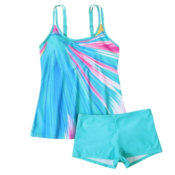SELONE Swimsuits for Women 2024 High Waist Summer Bathing Suit Two Piece Tankini Swimsuits Modest Swimming Wear Sports Striped Tank Tops with Boyshorts Swimwear Blue S