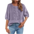 thumbnail image 1 of SELONE T Shirts for Women Loose Crewneck Short Sleeve Tops Work Out Casual Blouses Embroidery Summer Wear Purple 3XL, 1 of 5