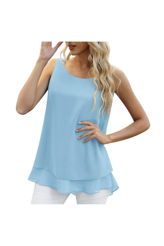 Tank Tops Women Sleeveless Tops for Women Casual Sleeveless Loose Fit Chiffon Summer Solid Color Light Ventilation T Shirt Fashion Beach Classy Y2K Soft Summer Tops for Women Sky Blue L