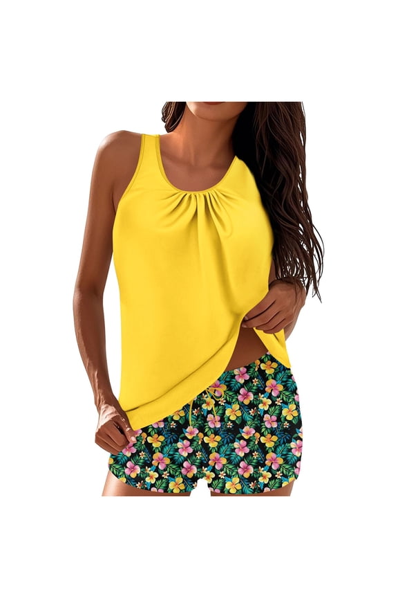 Tankini Swimsuits for Women Plus Size Plus Size Conservative Lace Stitching Suit Swimming Trunks Split Swimsuit Suit Sky Blue 3XL