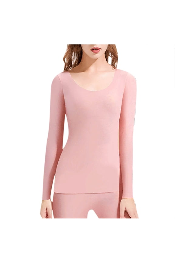 Thermal Undershirt for Women Seamless Dralon Shirt Crewneck Long Sleeve Tops Soild Tight Underwear Clothes Brown