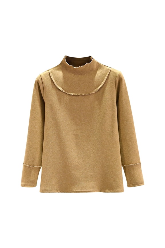 Thermal Underwear for Women Dralon Shirt High Neck Long Sleeve Tops Soild Tight Bottom Pullover Clothes Brown