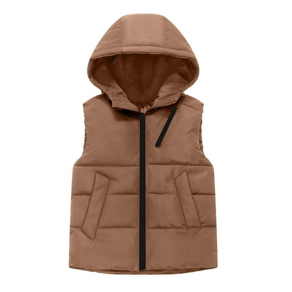 SELONE Toddler Vest Girls with Pockets Hooded Zipper Solid Sleeveless Cute Clothes Brown 8 Years