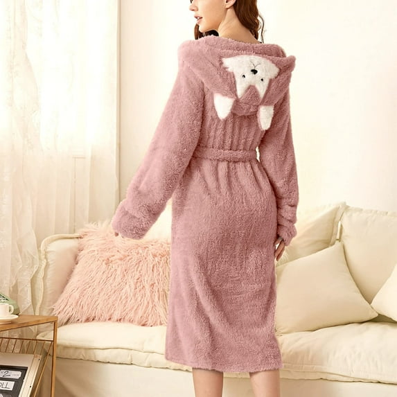 SELONE Towel Robe for Women Plus Size Robe Womens Cute Robe Long Sleeve Flannel Casual Button Up Long Pant Button Warm Pajamas Set Fleece Nightgown Bath for Valentines Anniversary Honeymoon Pink M