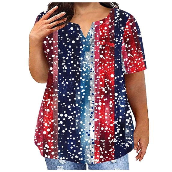 SELONE USA Themed T Shirts Independence Day Summer Tops for Women Summer Shirts Round Neck Short Sleeve Tops Regular Blouse Womens American Flag Apparel Perfect for Independence Day Brown XL