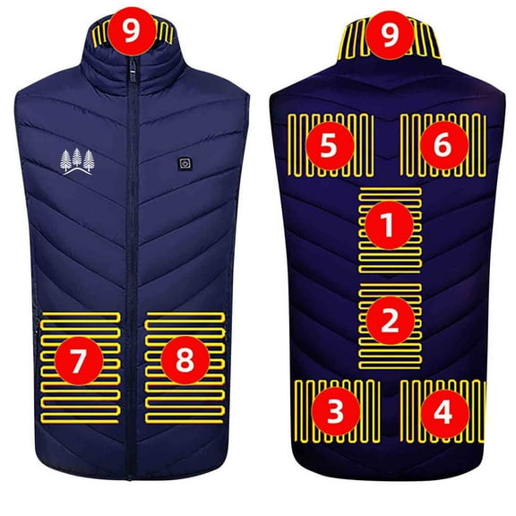 SELONE USB Heated Vest for Men Women Dual Control 9 Heating Zones Cotton Jacket Zipper Coat Printed Winter Clothing