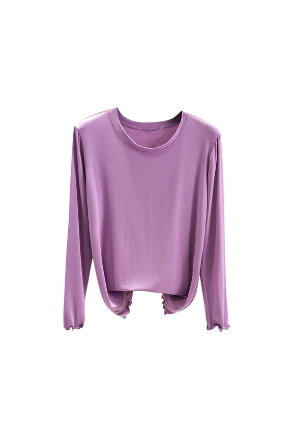 Undershirts Long Sleeve Women Thermal T-Shirt Crewneck Pullover Soild Tight Bottom Home Clothes Purple