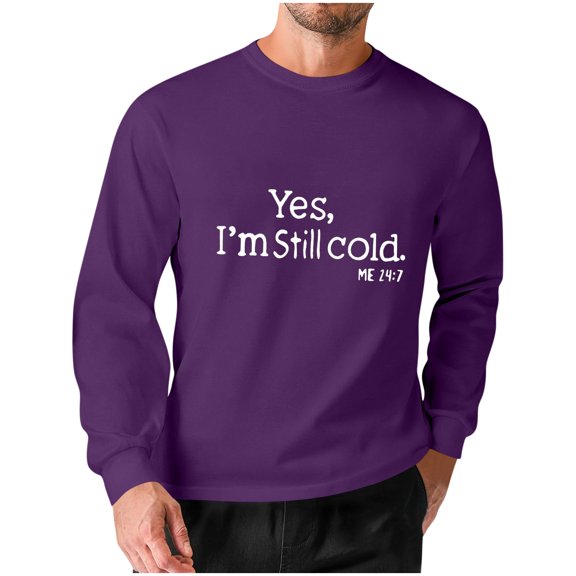 SELONE Undershirts for Men Crewneck Shirt Long Sleeve Tops Letter Print Loose Bottom Underwear Clothes Purple