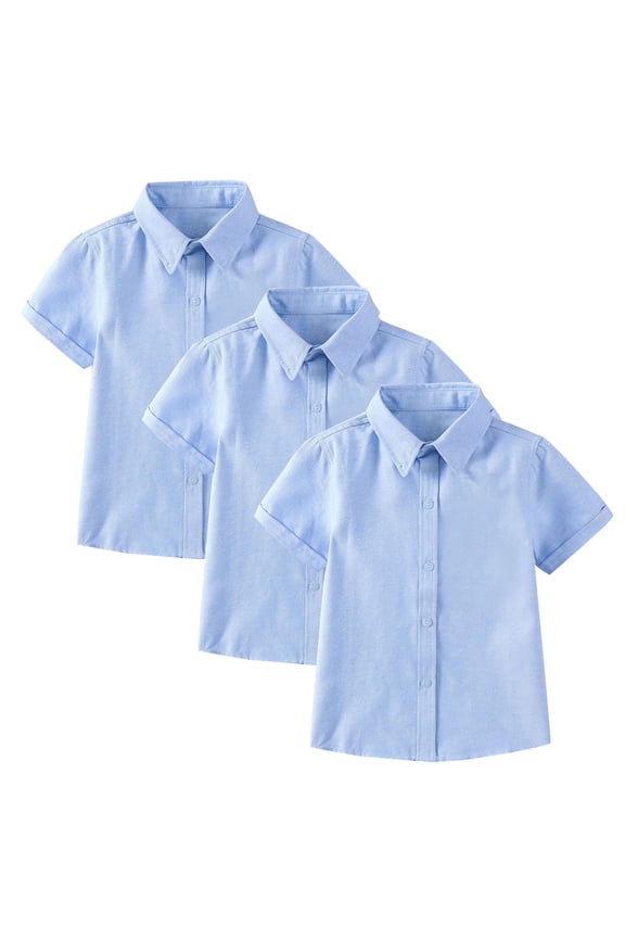 Uniform Shirts for Girls 3 Pack Big Kids White Workwear Short Sleeve Button Down Shirts School Outfits