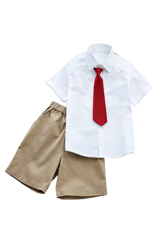 Uniform Shorts for Boys Sets Back to School Clothes Button Down Shirts and Tie 2 Piece Daily Preppy Outfit 3-16Y