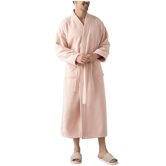 SELONE Unisex Robe For Men Women Fleece Solid Color Home Tie Plus Size Long Sleeve Bathrobe Sleepwear With Pocket Cozy