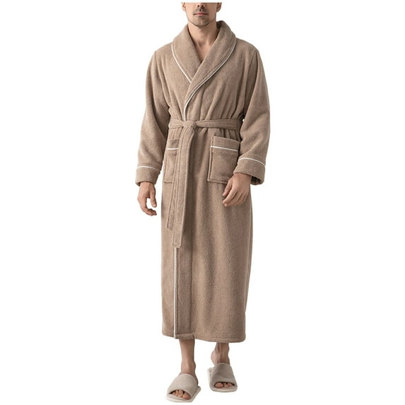 SELONE Unisex Robe Lightweight Fleece Solid Color Home Tie Plus Size Long Sleeve Bathrobe Pajama With V Neck Winter Wear