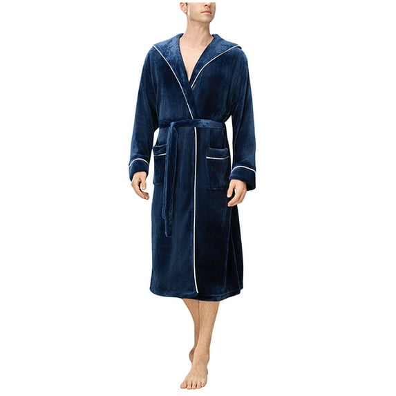 SELONE Unisex Robe Lightweight Fleece Solid Color Hooded Plus Size Long Sleeve Bathrobe Pajama Nightgown With Pocket Tie