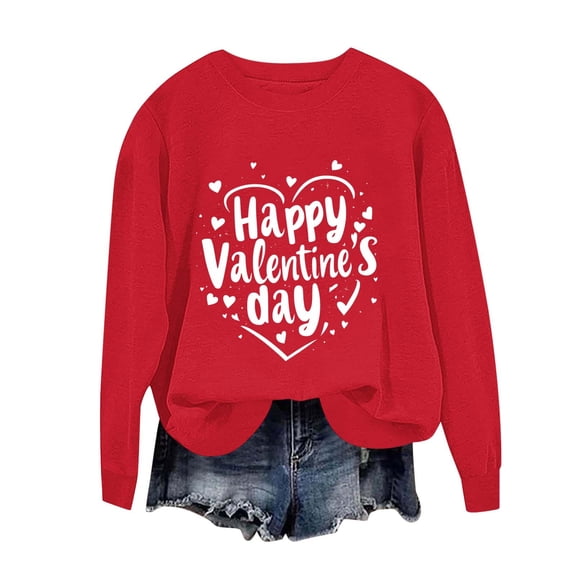 SELONE Valentine Long Sleeve T Shirt Women Happy Valentine's Day Pullover Crewneck Sweatshirt Loose Outerwear Red XS