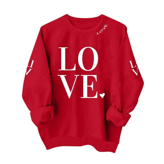 SELONE Valentine's Day Crewneck Sweatshirts Women Heart Letter Long Sleeve Shirt Pullover Casual Outerwear Red XL