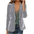 thumbnail image 1 of SELONE Velvet Tops for Women Jacket Collared Long Sleeve Coat with Pockets Soild Outerwear Fall Winter Gray L, 1 of 9