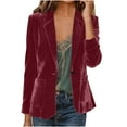 thumbnail image 1 of SELONE Velvet Tops for Women Jacket Collared Long Sleeve Coat with Pockets Soild Outerwear Fall Winter Red L, 1 of 9