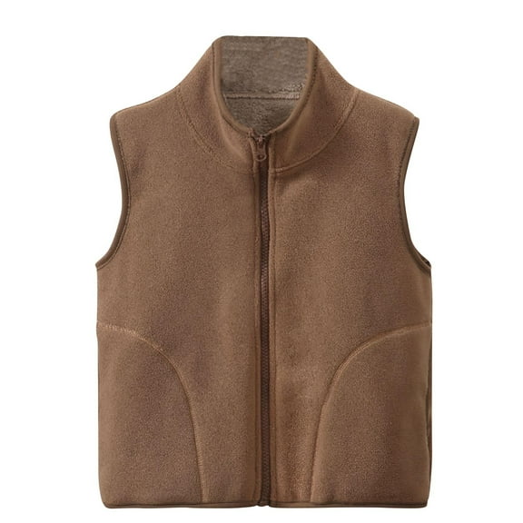 SELONE Vest Toddler Boy with Pockets Fleece Zipper Solid Sleeveless Fall Winter Outfit Coffee 4 Years