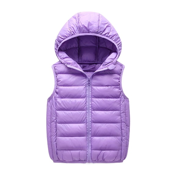 SELONE Vest for Kids Boys Hooded Zipper Solid Sleeveless Fall Winter Coats Purple 5 Years