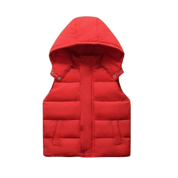 SELONE Vest for Kids Boys with Pockets Hooded Zipper Solid Sleeveless Fall Winter Coats Red 9 Years
